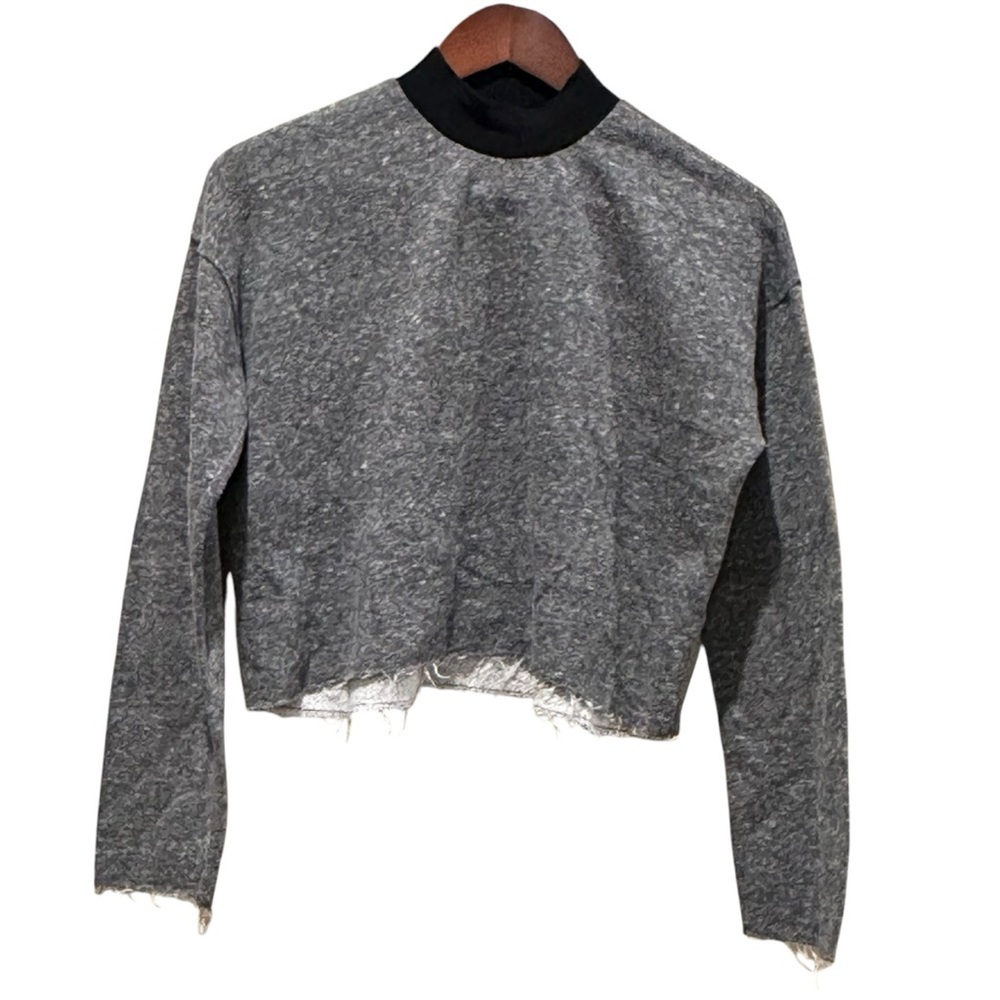 Alala Activewear Cropped Athleisure Mock Knit Sweatshirt Top  Size Small Raw Hem